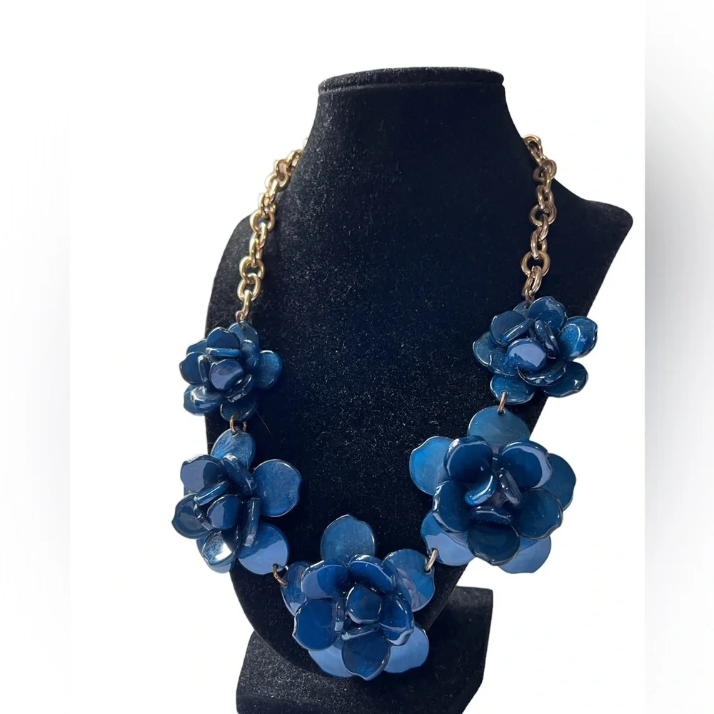 Blue Flower Statement Necklace Approximately 18 to 24 Inches - Picture 7 of 8